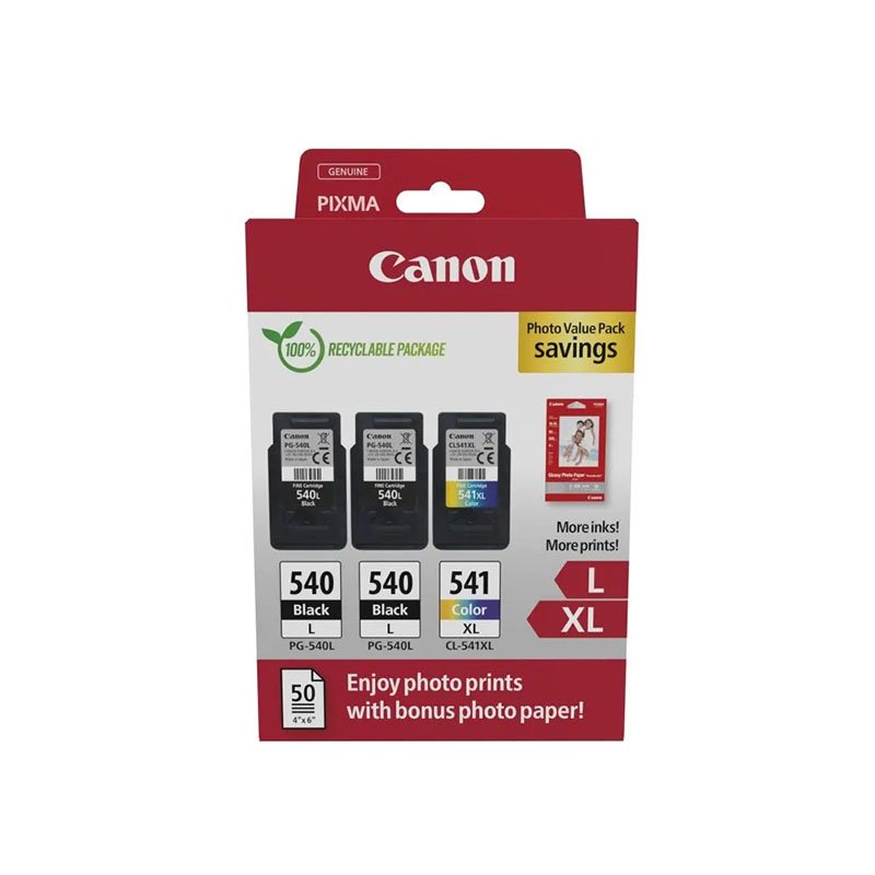 Canon OEM 2xPG-540XL, 1xCL-541XL, Photo Paper Ink Pack Compatibil